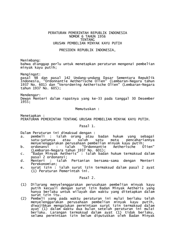 Peraturan Pemerintah Nomor 6 Tahun 1956