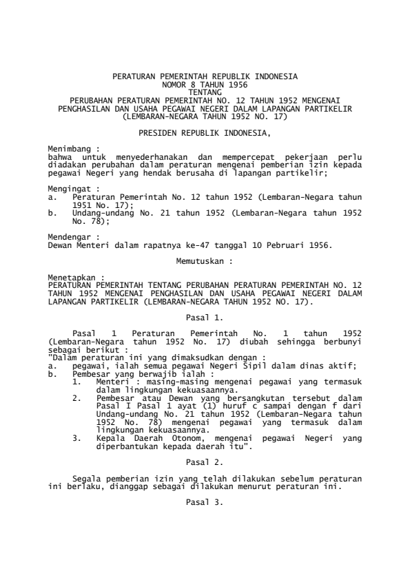 Peraturan Pemerintah Nomor 8 Tahun 1956