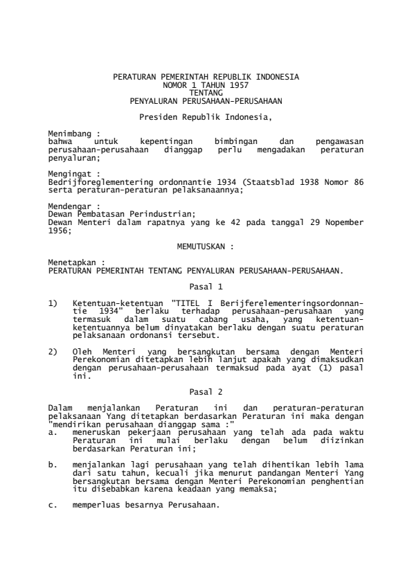 Peraturan Pemerintah Nomor 1 Tahun 1957