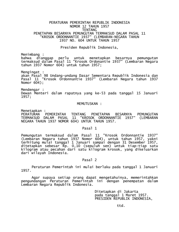 Peraturan Pemerintah Nomor 12 Tahun 1957