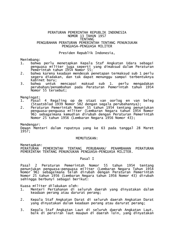 Peraturan Pemerintah Nomor 13 Tahun 1957