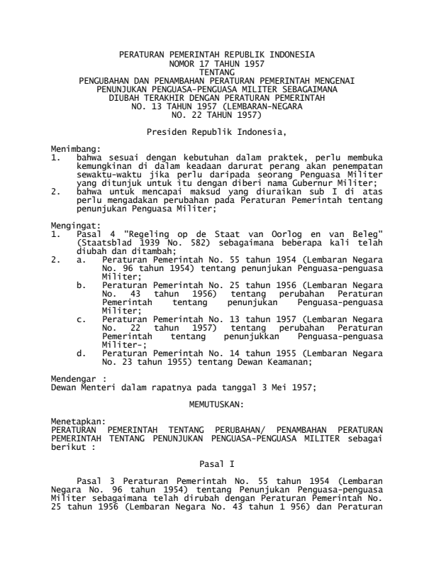 Peraturan Pemerintah Nomor 17 Tahun 1957