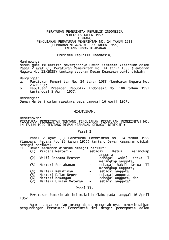 Peraturan Pemerintah Nomor 18 Tahun 1957