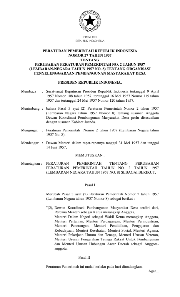 Peraturan Pemerintah Nomor 27 Tahun 1957