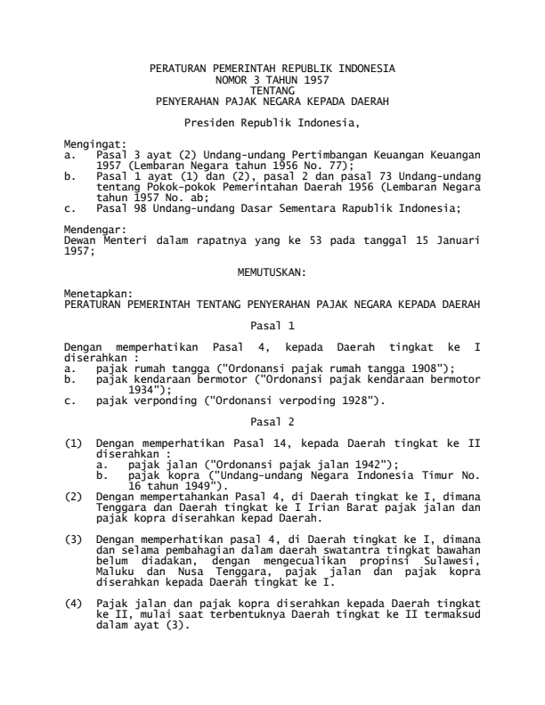 Peraturan Pemerintah Nomor 3 Tahun 1957