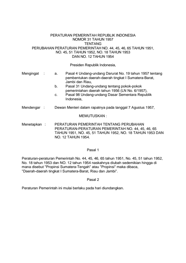Peraturan Pemerintah Nomor 31 Tahun 1957