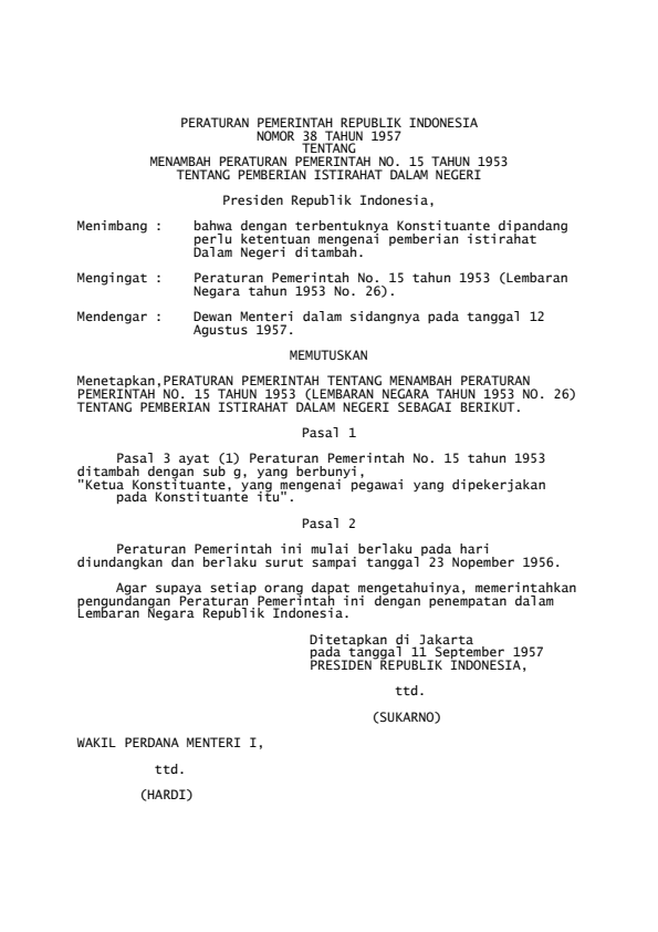 Peraturan Pemerintah Nomor 38 Tahun 1957