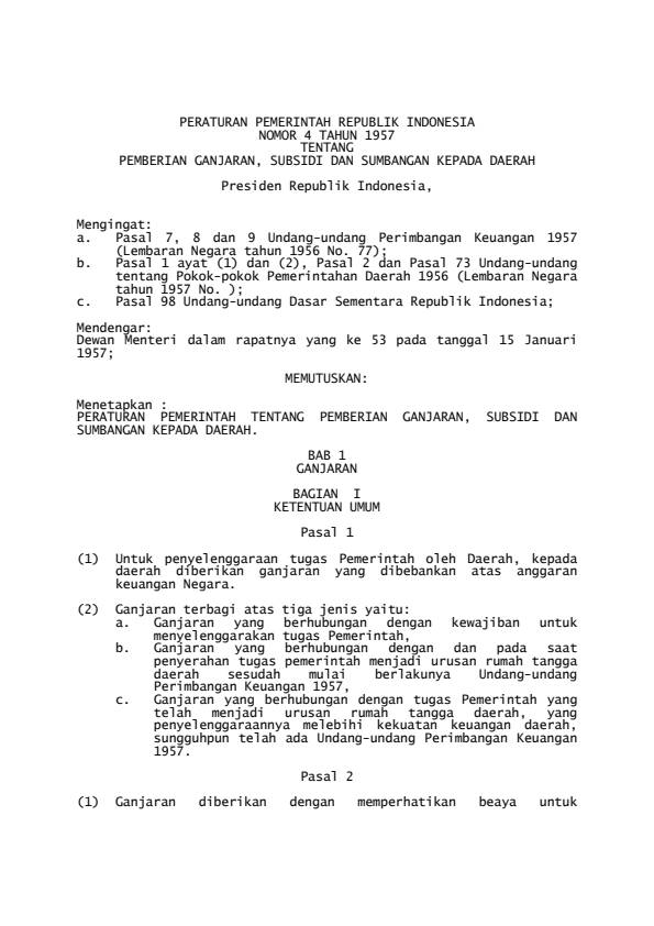 Peraturan Pemerintah Nomor 4 Tahun 1957