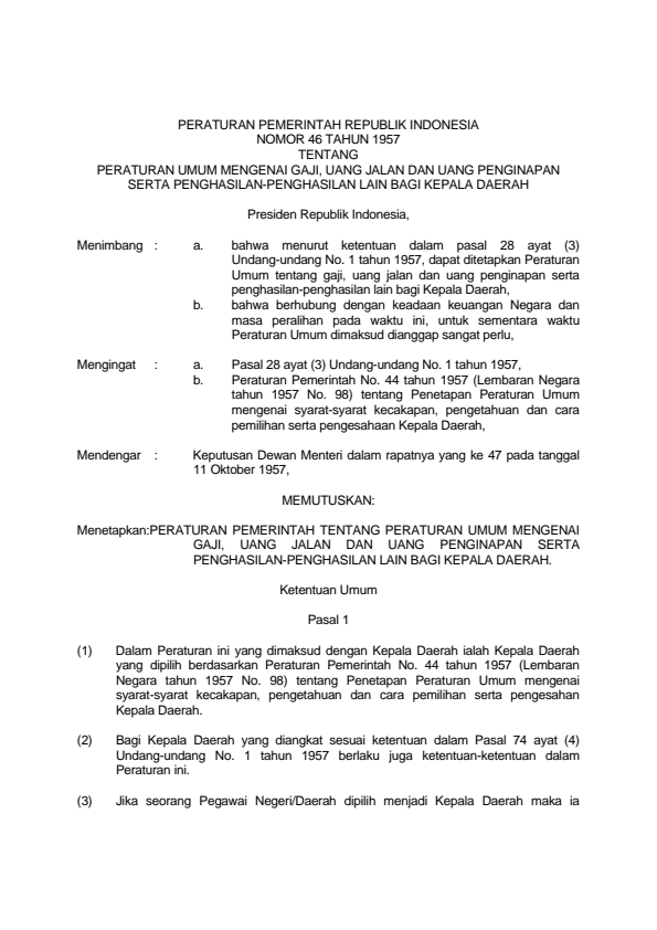 Peraturan Pemerintah Nomor 46 Tahun 1957
