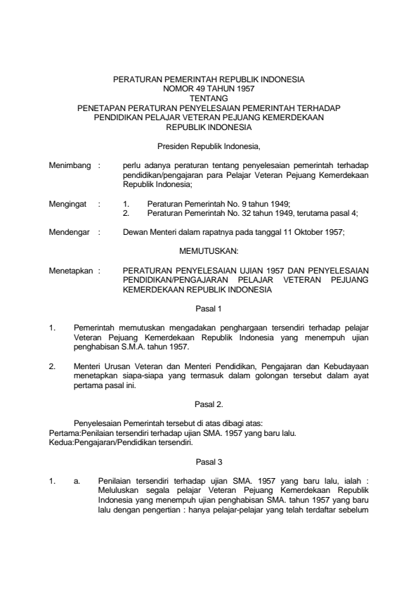 Peraturan Pemerintah Nomor 49 Tahun 1957