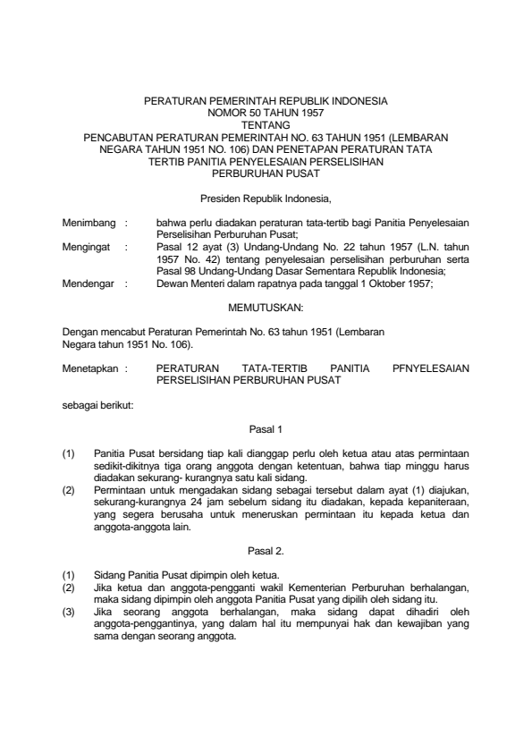 Peraturan Pemerintah Nomor 50 Tahun 1957