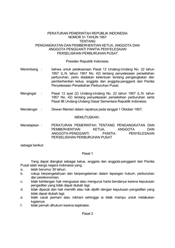 Peraturan Pemerintah Nomor 51 Tahun 1957