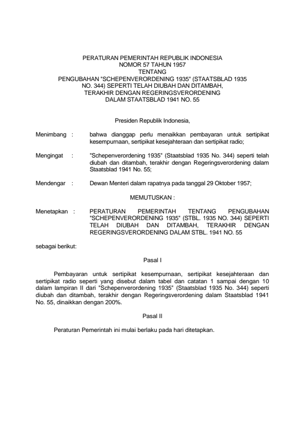 Peraturan Pemerintah Nomor 57 Tahun 1957