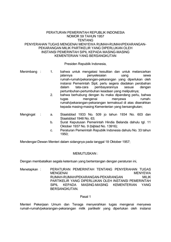 Peraturan Pemerintah Nomor 59 Tahun 1957