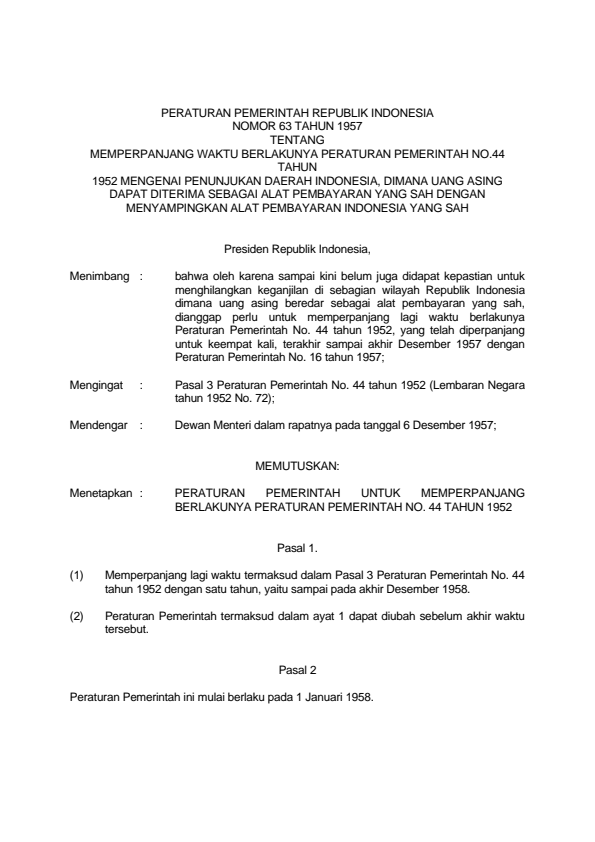 Peraturan Pemerintah Nomor 63 Tahun 1957