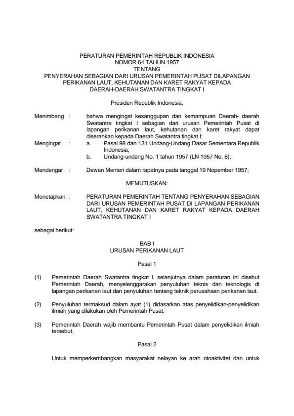 Peraturan Pemerintah Nomor 64 Tahun 1957