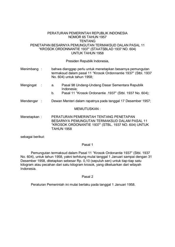 Peraturan Pemerintah Nomor 65 Tahun 1957