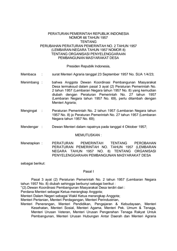 Peraturan Pemerintah Nomor 66 Tahun 1957