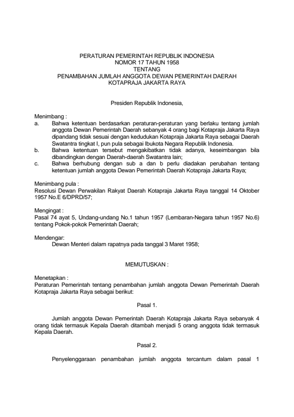 Peraturan Pemerintah Nomor 17 Tahun 1958