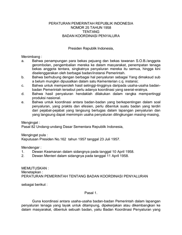 Peraturan Pemerintah Nomor 25 Tahun 1958