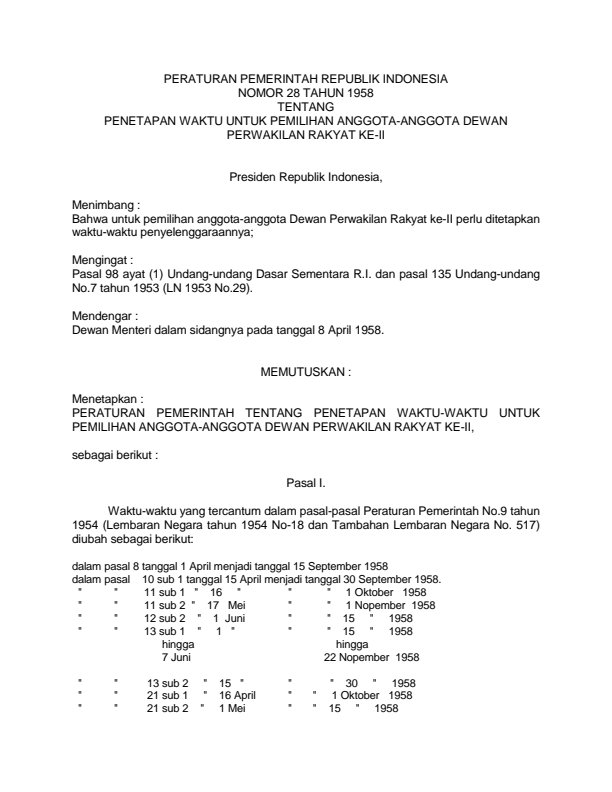 Peraturan Pemerintah Nomor 28 Tahun 1958
