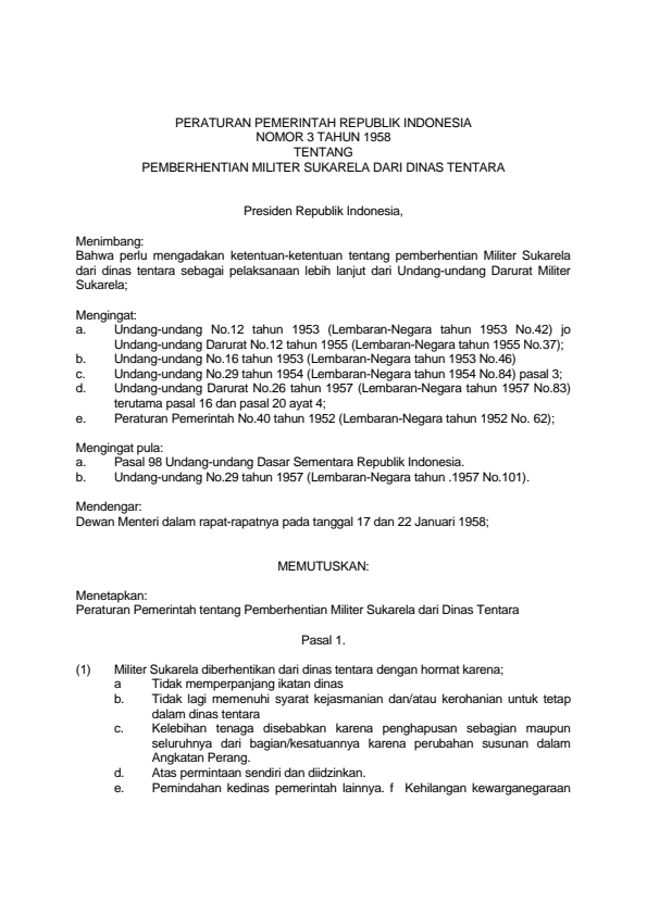 Peraturan Pemerintah Nomor 3 Tahun 1958