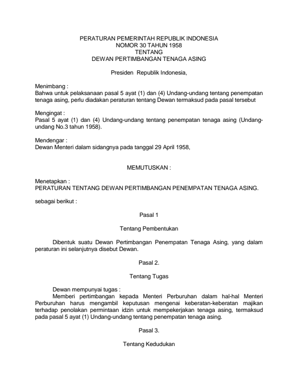 Peraturan Pemerintah Nomor 30 Tahun 1958