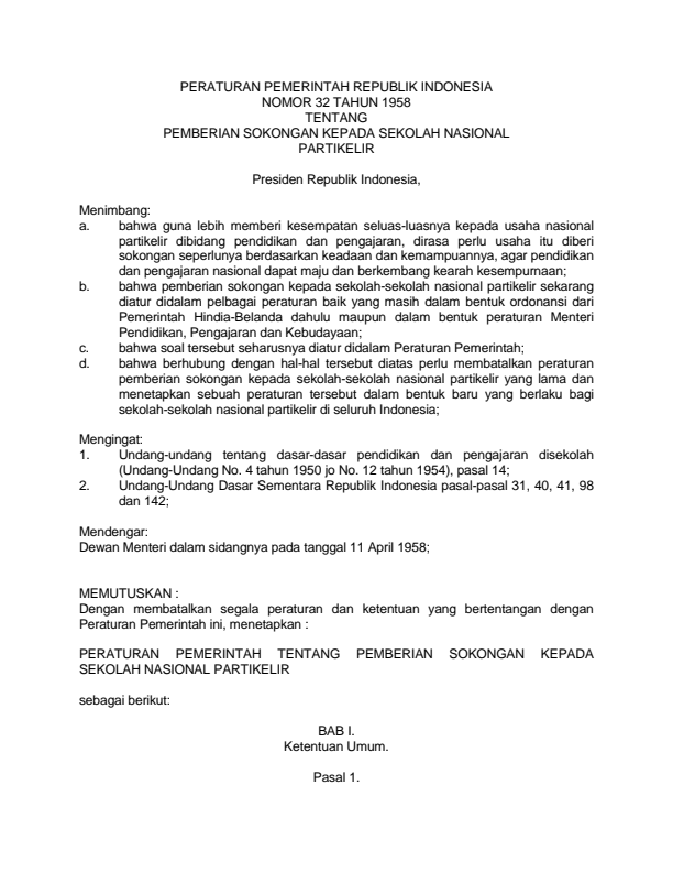 Peraturan Pemerintah Nomor 32 Tahun 1958