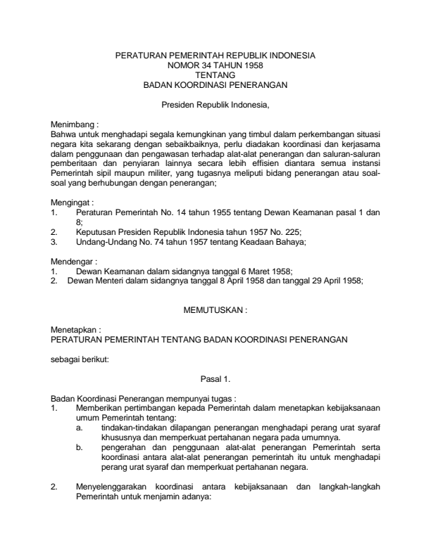 Peraturan Pemerintah Nomor 34 Tahun 1958