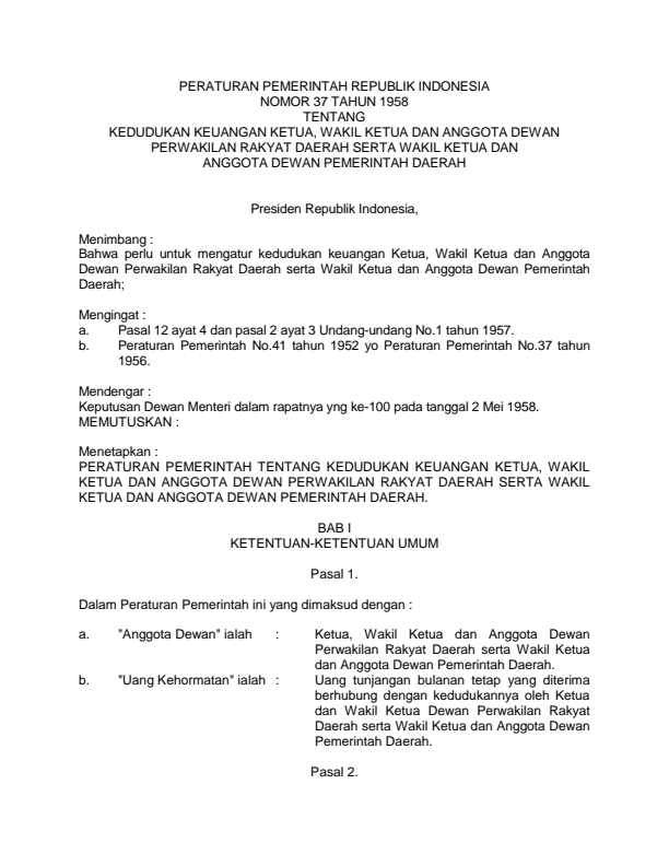 Peraturan Pemerintah Nomor 37 Tahun 1958