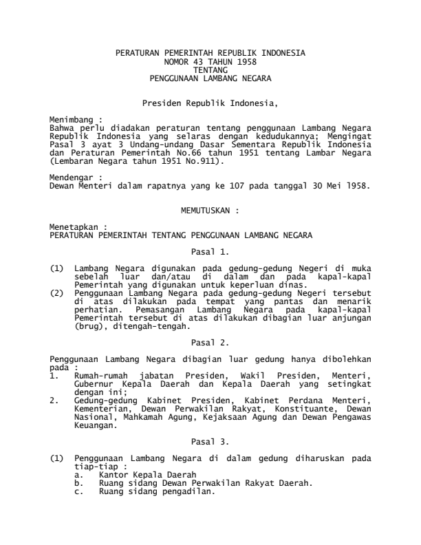 Peraturan Pemerintah Nomor 43 Tahun 1958