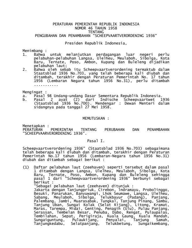 Peraturan Pemerintah Nomor 46 Tahun 1958