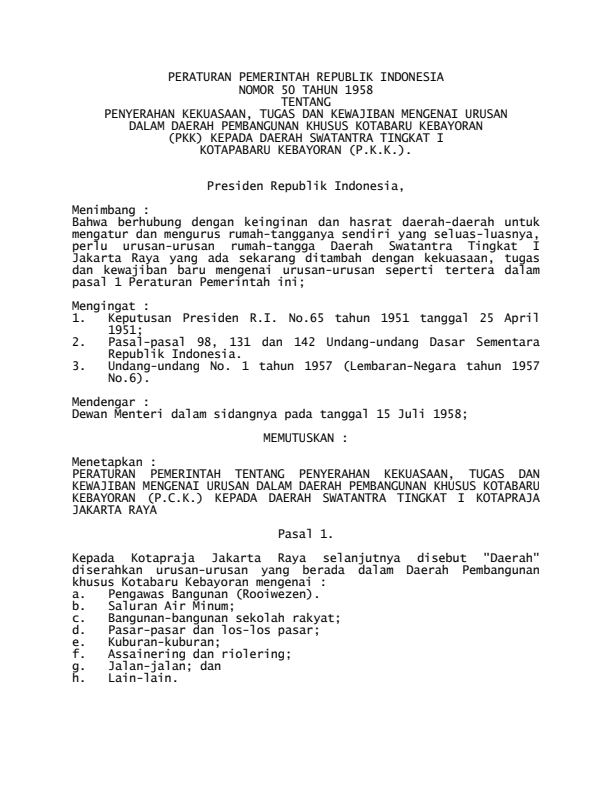 Peraturan Pemerintah Nomor 50 Tahun 1958