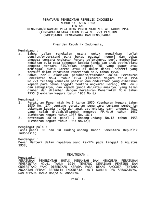 Peraturan Pemerintah Nomor 53 Tahun 1958