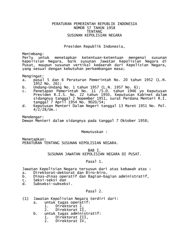 Peraturan Pemerintah Nomor 57 Tahun 1958