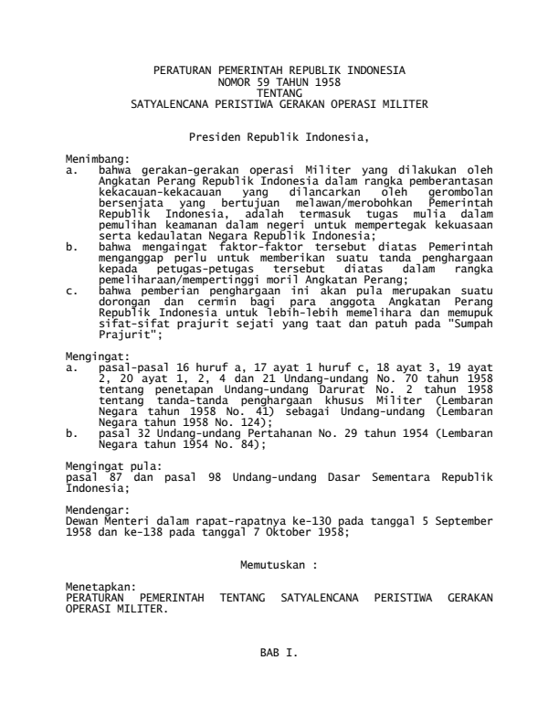 Peraturan Pemerintah Nomor 59 Tahun 1958