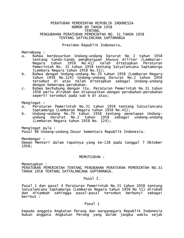 Peraturan Pemerintah Nomor 60 Tahun 1958