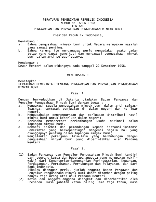 Peraturan Pemerintah Nomor 66 Tahun 1958