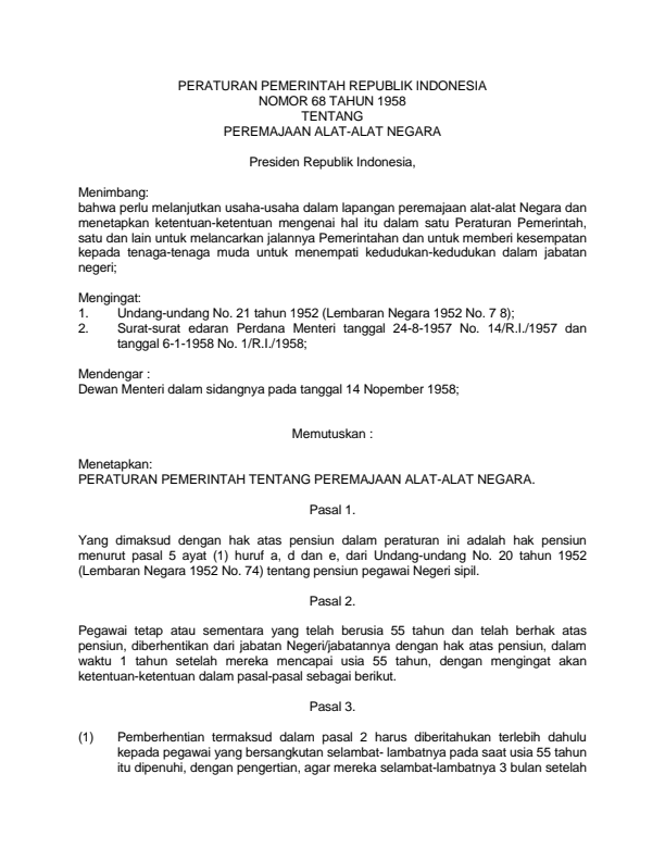 Peraturan Pemerintah Nomor 68 Tahun 1958