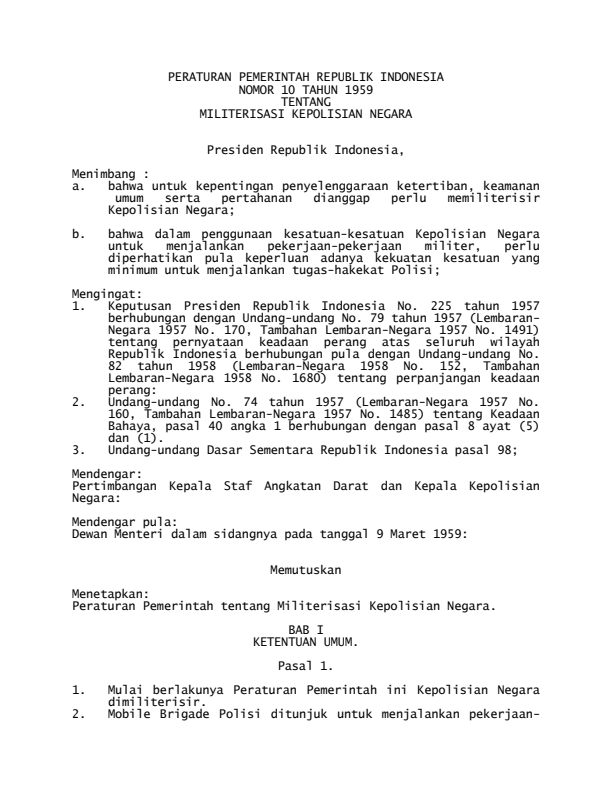 Peraturan Pemerintah Nomor 10 Tahun 1959