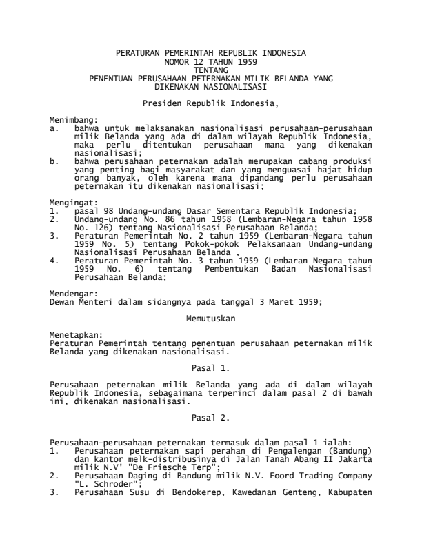 Peraturan Pemerintah Nomor 12 Tahun 1959