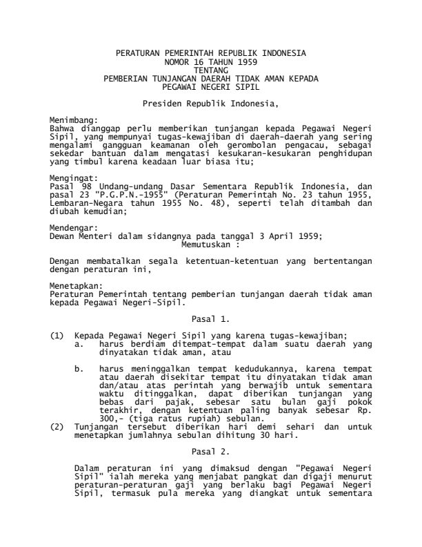 Peraturan Pemerintah Nomor 16 Tahun 1959