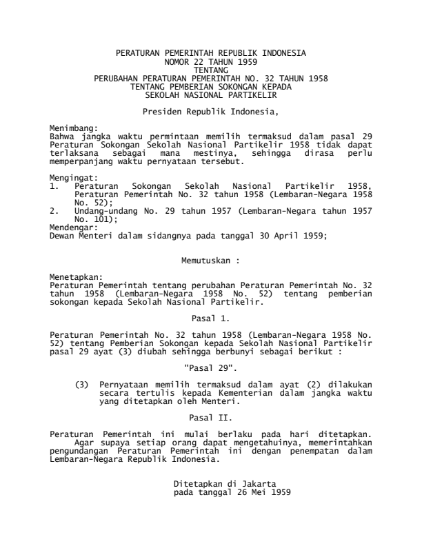 Peraturan Pemerintah Nomor 22 Tahun 1959