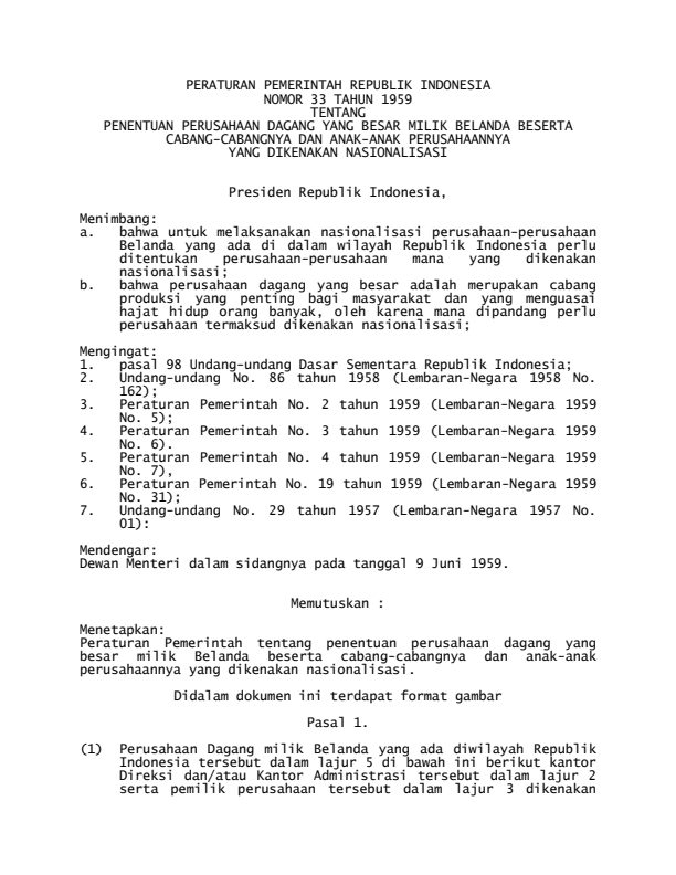 Peraturan Pemerintah Nomor 33 Tahun 1959