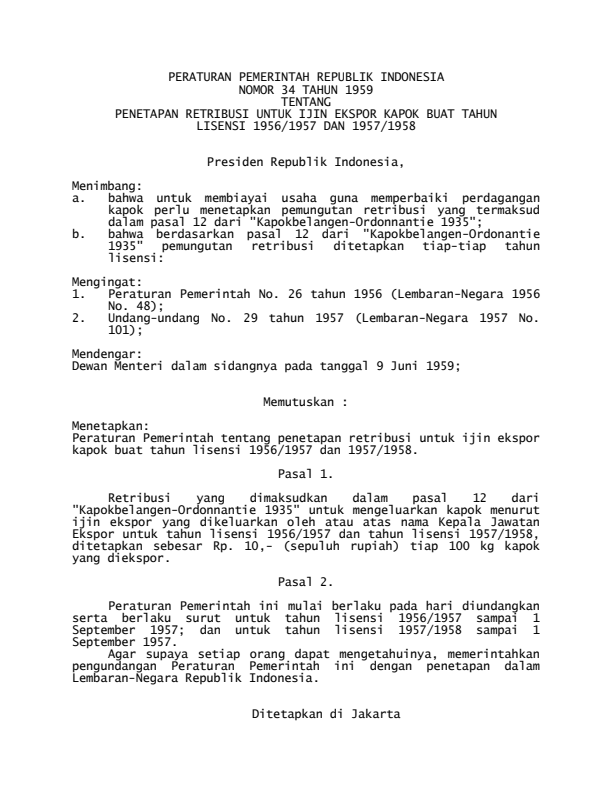 Peraturan Pemerintah Nomor 34 Tahun 1959