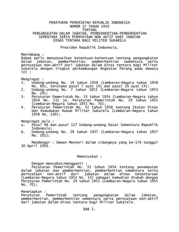 Peraturan Pemerintah Nomor 37 Tahun 1959