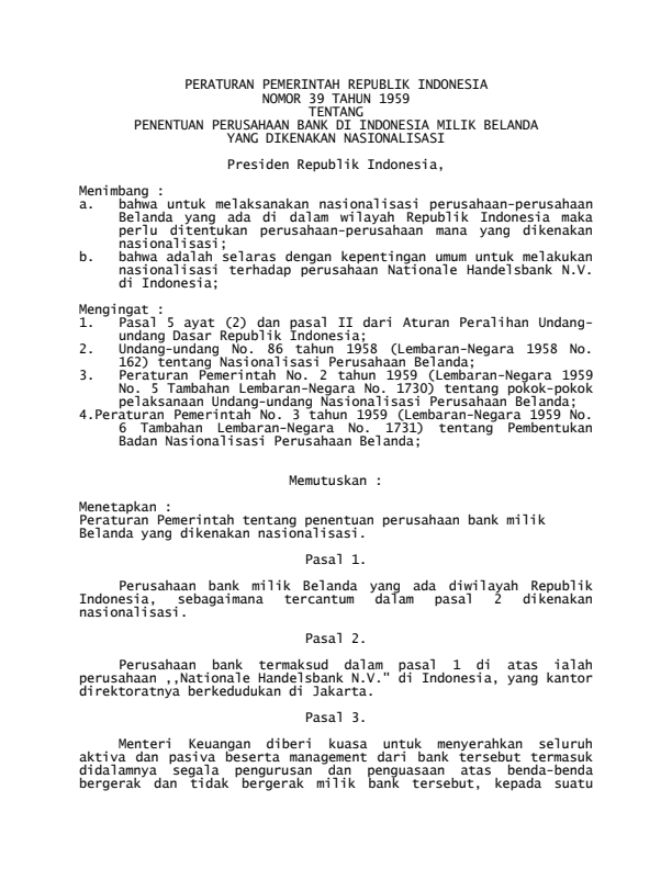 Peraturan Pemerintah Nomor 39 Tahun 1959