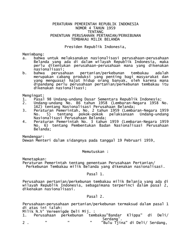 Peraturan Pemerintah Nomor 4 Tahun 1959