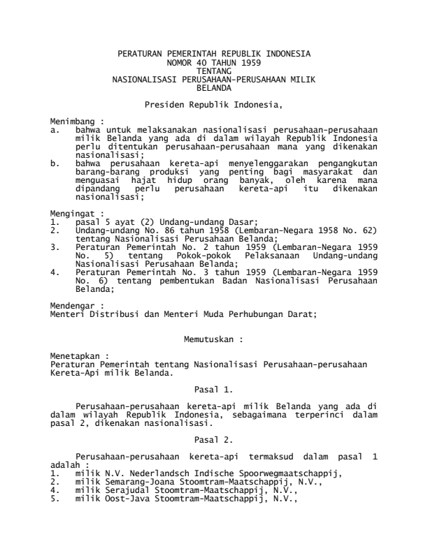 Peraturan Pemerintah Nomor 40 Tahun 1959