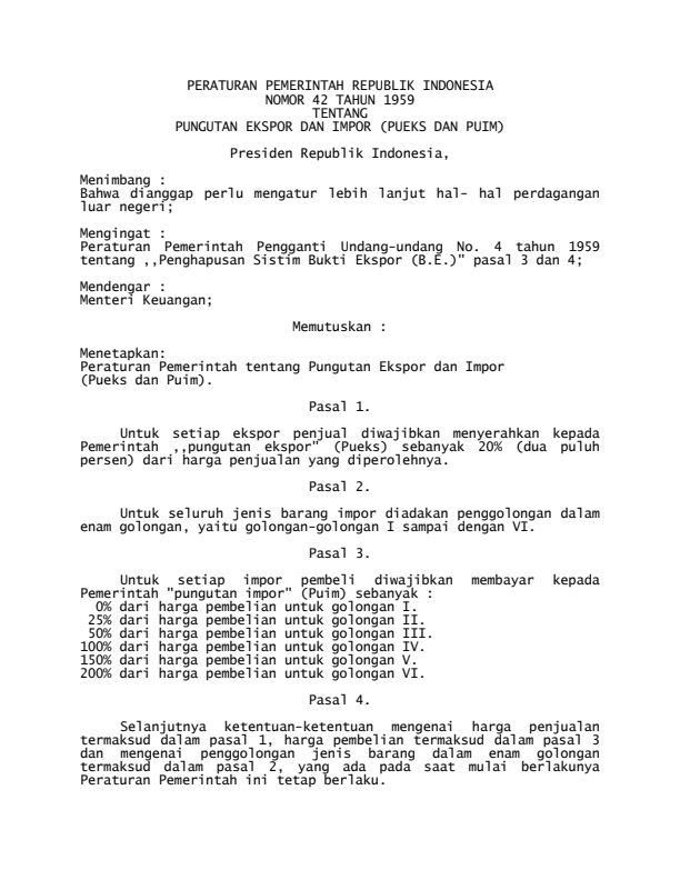 Peraturan Pemerintah Nomor 42 Tahun 1959